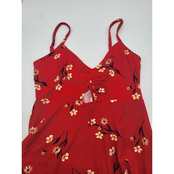 Red Floral Babydoll Cut Out Mini Sundress y2k skater Socialite sz M - Picture 12 of 12